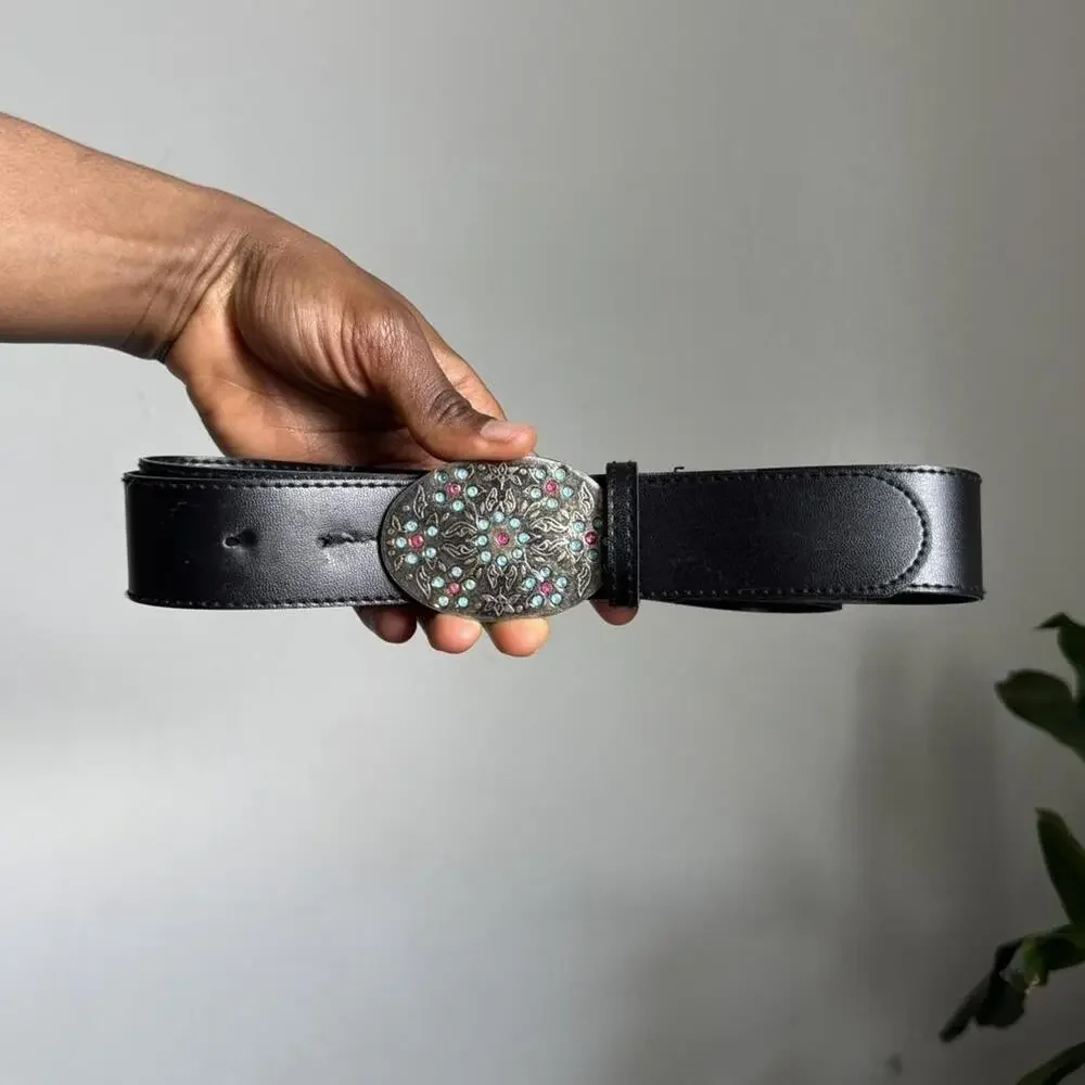 Y2K floral Ornate Jeweled Buckle western Belt‎